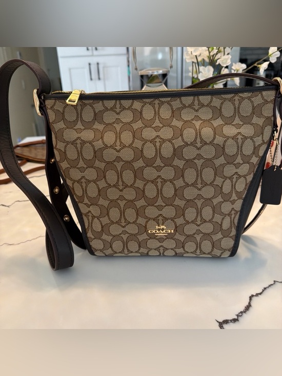 Coach Handbags - Coach Brown Signature Canvas Crossbody with Dark Leather Trim